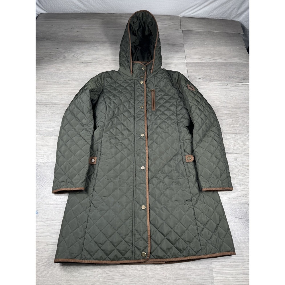 Ralph Lauren Jacket Womens S Green Olive Faux Suede Trim Long Full Zip Hooded